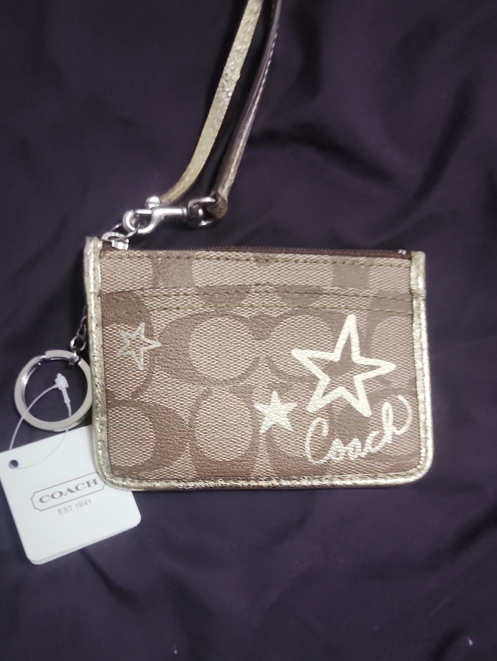 Coach Gold Signature Star Wristlet Card Case